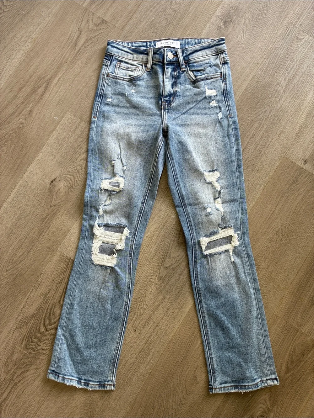 Lovervet Light Blue Distressed Straight Leg Jeans